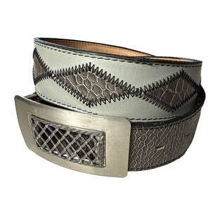 Nocona Leather Belt Gray Size 30 with Silver Toned Buckle Snakeskin Embossed EUC